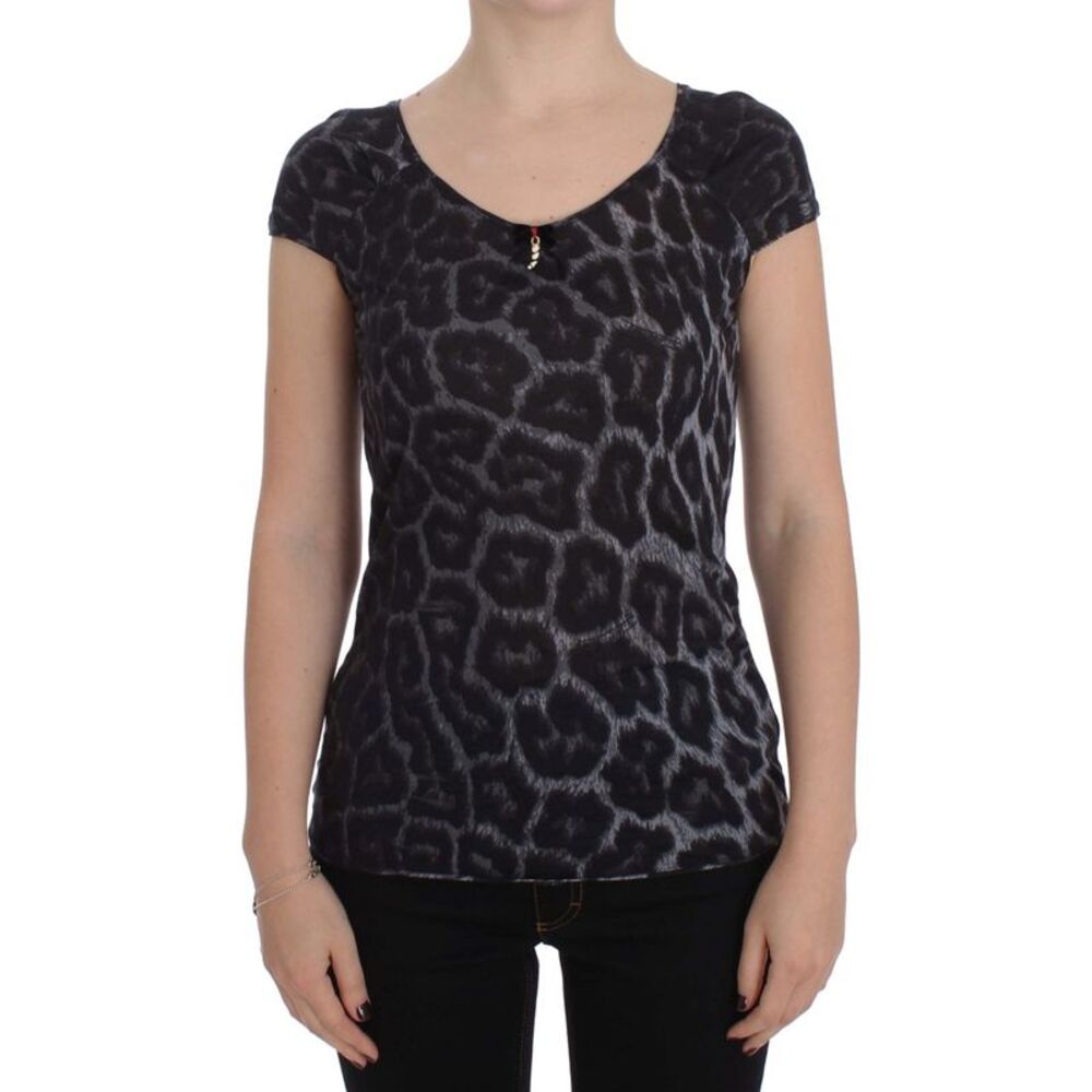 Cavalli Gray Leopard Modal T-Shirt Blouse Women's Top